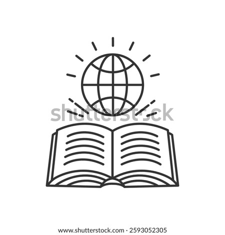 Open book with globe icon isolated vector illustration on white background.
