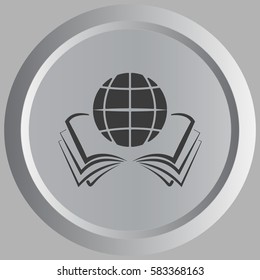 open book and globe icon stock vector illustration flat design