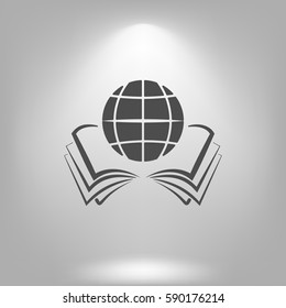 open book and globe icon stock vector illustration flat design