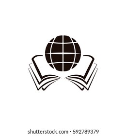 open book and globe icon stock vector illustration flat design