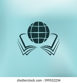 open book and globe icon stock vector illustration flat design