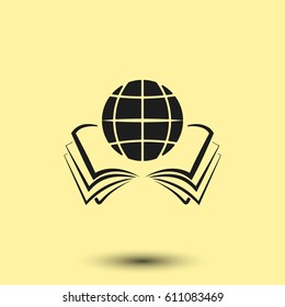 open book and globe icon stock vector illustration flat design