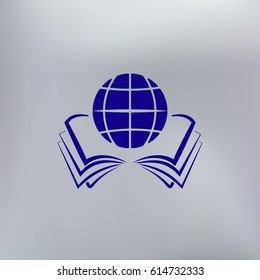 open book and globe icon stock vector illustration flat design