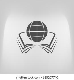 open book and globe icon stock vector illustration flat design