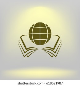 open book and globe icon stock vector illustration flat design