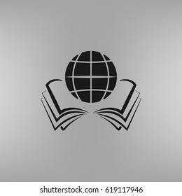 open book and globe icon stock vector illustration flat design