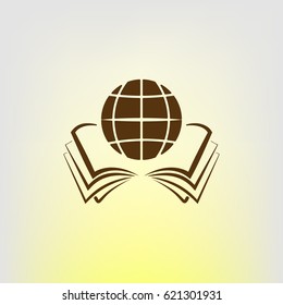 open book and globe icon stock vector illustration flat design