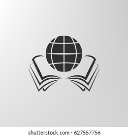 open book and globe icon stock vector illustration flat design