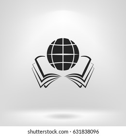 open book and globe icon stock vector illustration flat design