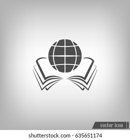 open book and globe icon stock vector illustration flat design