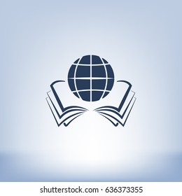 open book and globe icon stock vector illustration flat design