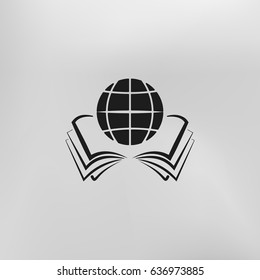 open book and globe icon stock vector illustration flat design