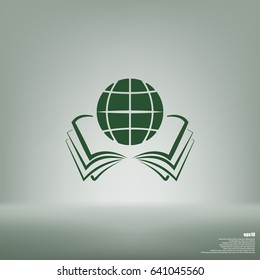 open book and globe icon stock vector illustration flat design