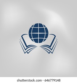 open book and globe icon stock vector illustration flat design