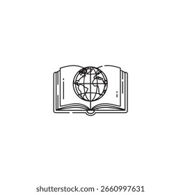 An open book with a globe is a symbol of geography, education, knowledge, and learning. It represents the world, travel, and international understanding.