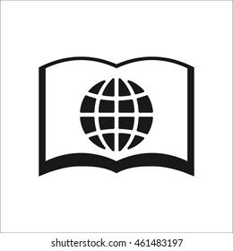 Open book with globe symbol sign simple icon on background