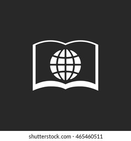 Open book with globe symbol sign simple icon on background