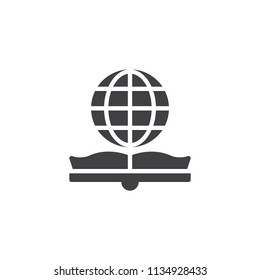 Open book and globe vector icon. filled flat sign for mobile concept and web design. World Book Day simple solid icon. Symbol, logo illustration. Pixel perfect vector graphics