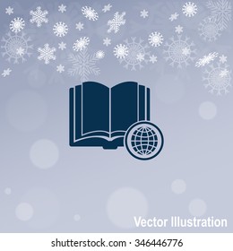 Open book with globe vector icon.