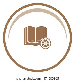 Open book with globe vector icon.