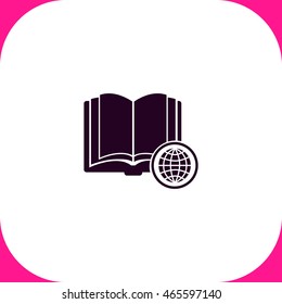 Open book with globe vector icon on white background.