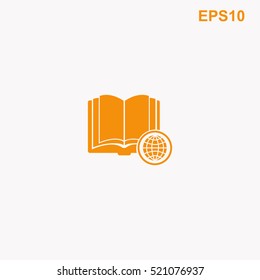 Open book with globe vector icon