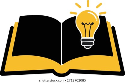 Libro abierto con una bombilla brillante que simboliza nuevas ideas y conocimientos