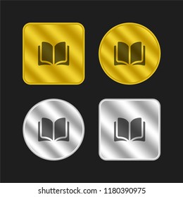 Open book gold and silver metallic coin logo icon design
