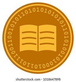 Open Book golden digital coin icon. Vector style is a gold yellow flat coin cryptocurrency symbol.