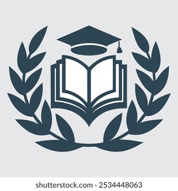 Open Book and Graduation Cap Vector Icon for Kids Educational Coloring Fun.