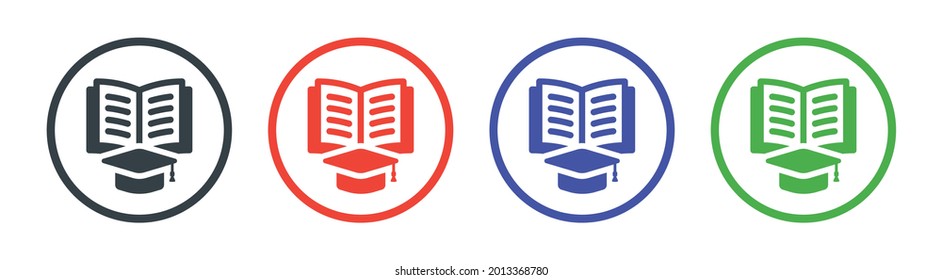 Open book with graduation hat icon symbol of education concept.