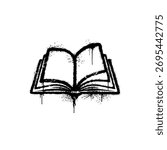 Open Book Graffiti Spray Paint Drips Black and White Vector Art