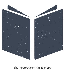 Open Book grainy textured icon for overlay watermark stamps. Flat symbol with dirty texture. Dotted vector smooth blue ink rubber seal stamp with grunge design on a white background.