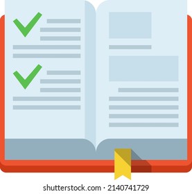 Open book with green check marks on pages. Complete study concept