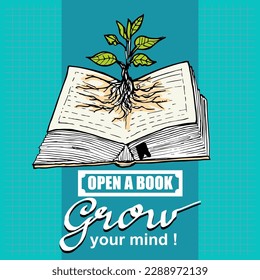 OPEN A BOOK, GROW YOUR MINT, quotes doodle