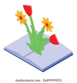 Open book is growing colorful flowers in this isometric illustration about the power of education