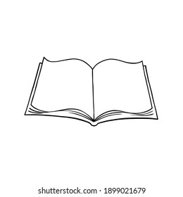 Open Book Hand Draw, Line Art Black And White