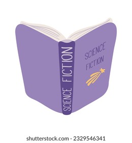Ilustración de caricaturas dibujada a mano en un libro abierto. Diseño plano de estilo escandinavo, vector aislado. Elemento de impresión infantil, lectura, educación, literatura, biblioteca, librería
