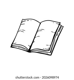 Abrir la mano del libro dibujada en un fondo blanco. Ilustración de grabado vintage negro vectorial. Icono.
