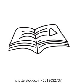 Livro aberto, estilo desenhado à mão, ícone, rabiscar, ilustração