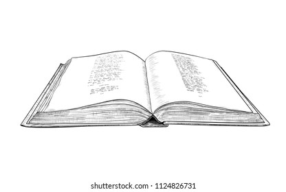 An open book .  Hand-drawn vector drawing in vintage style. Sketch. Imitation of engraving.