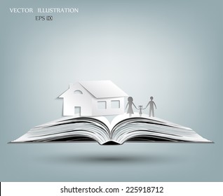 Open book of happy family stories, Vector illustration template design
