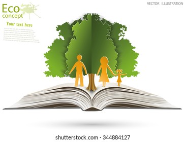 Open book of happy family stories, Vector illustration template design