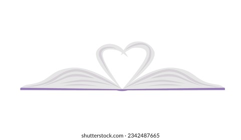Open book with a heart from pages. In cartoon style. Concept for education, learning.Vector illustration.