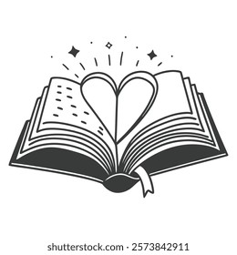 open book heart shape pages black and white ill eps
