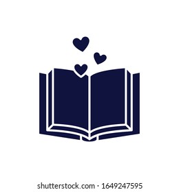 open book and hearts silhouette style icon design, Education literature read library school university information learning and text theme Vector illustration