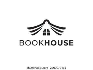 open book with house logo design. home education concept vector illustration.