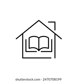 Open book in a house. Love of reading in household. Bookworm family. Pixel perfect, editable stroke vector icon