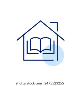 Open book in a house. Love of reading in household. Bookworm family. Pixel perfect, editable stroke icon