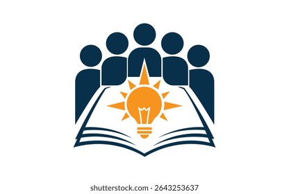 Um livro aberto com uma lâmpada humana emergente Logo template